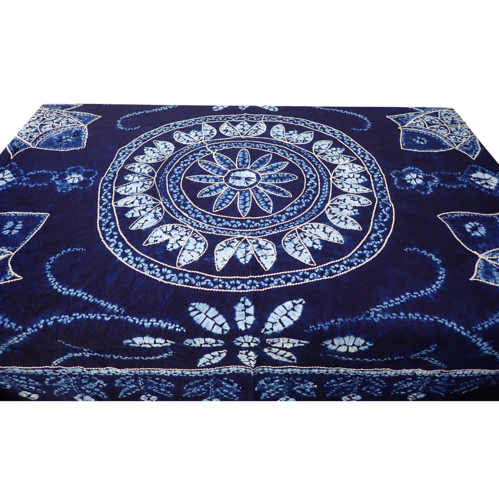 Four Fish Blue Tie-Dyed Cotton Tablecloth