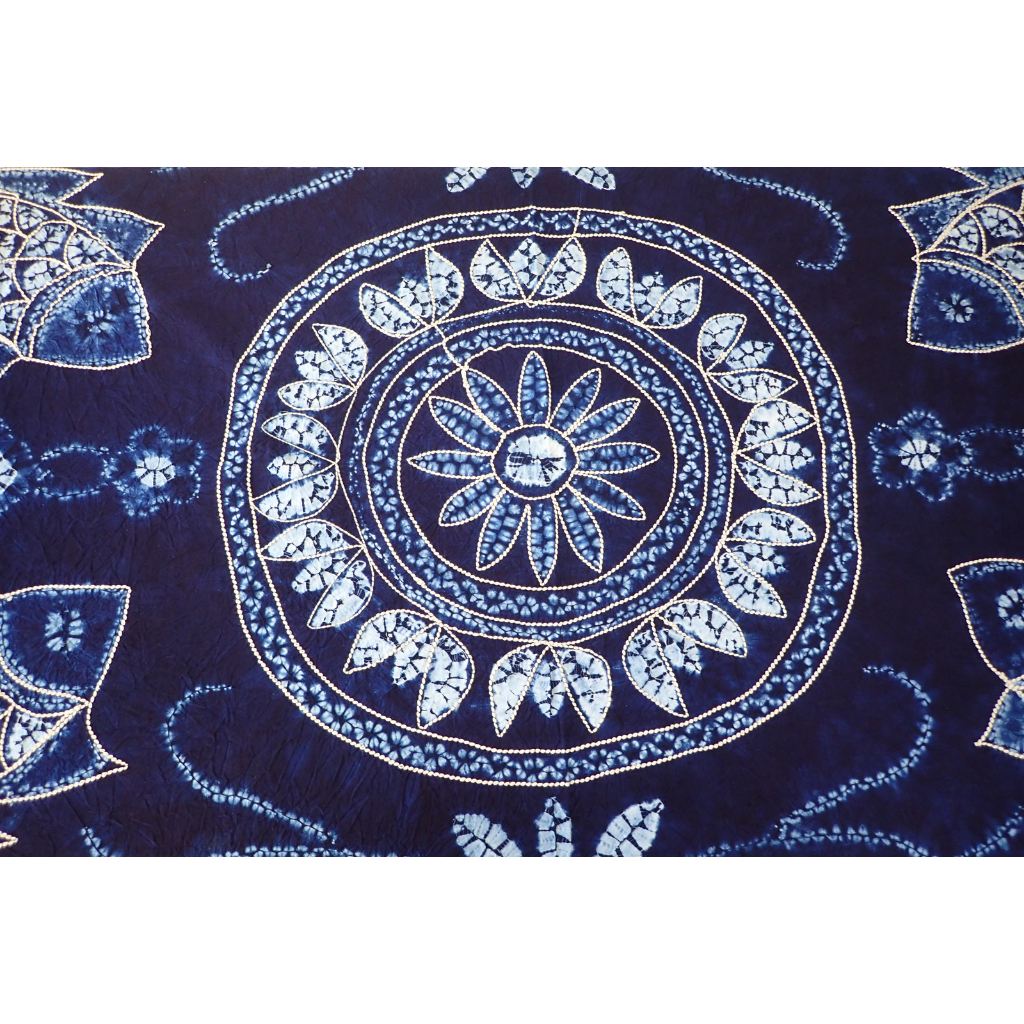Four Fish Blue Tie-Dyed Cotton Tablecloth