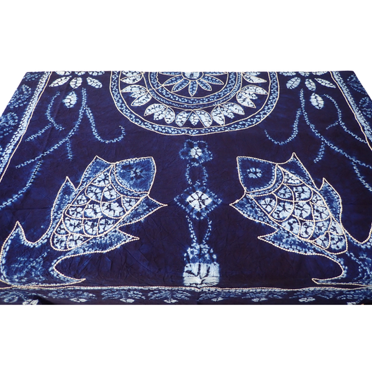 Four Fish Blue Tie-Dyed Cotton Tablecloth