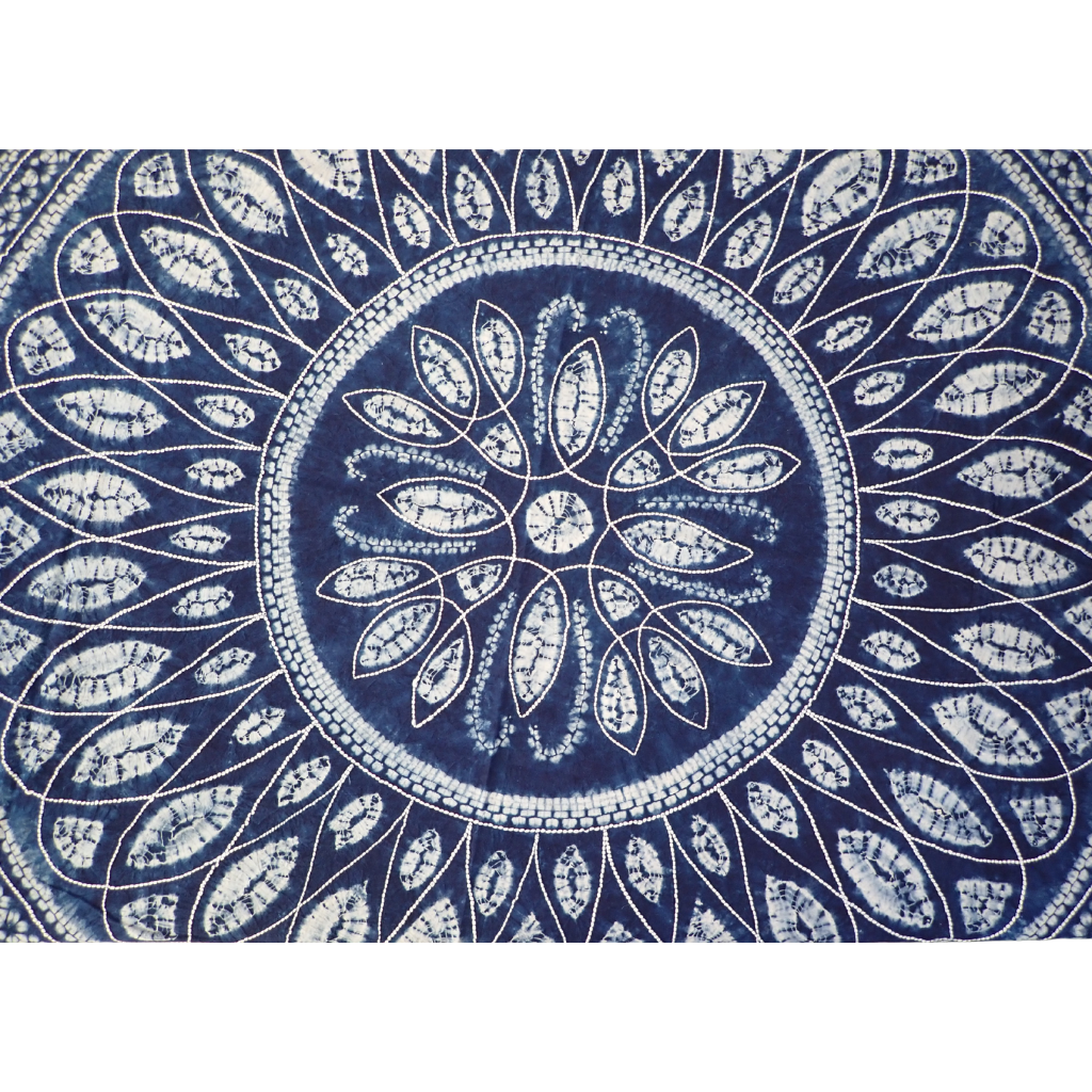 Gathering Blue Hand-Dyed Embroidered Tablecloth