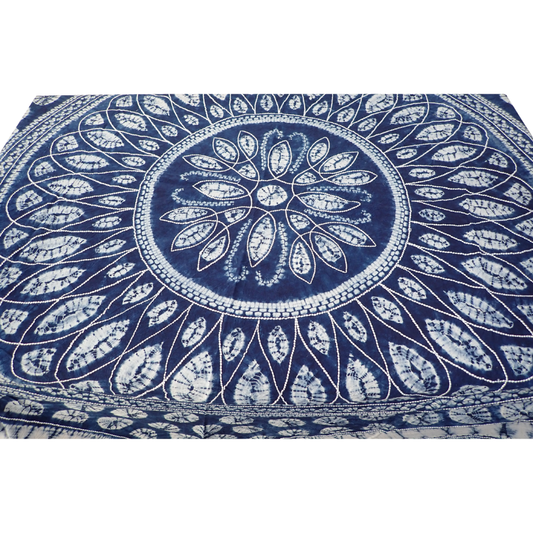 Gathering Blue Hand-Dyed Embroidered Tablecloth